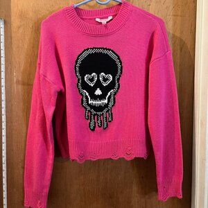 🐻Size L(11-13) - NOBO - Pink Distressed Sweater w/Skull Design